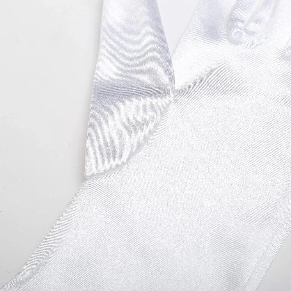 Women's Smooth White Long Satin Gloves Elbow Length Party Costume Accessory